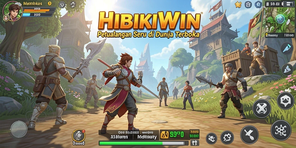 Tangkapan layar utama HIBIKIWIN menampilkan aksi dalam dunia terbuka.