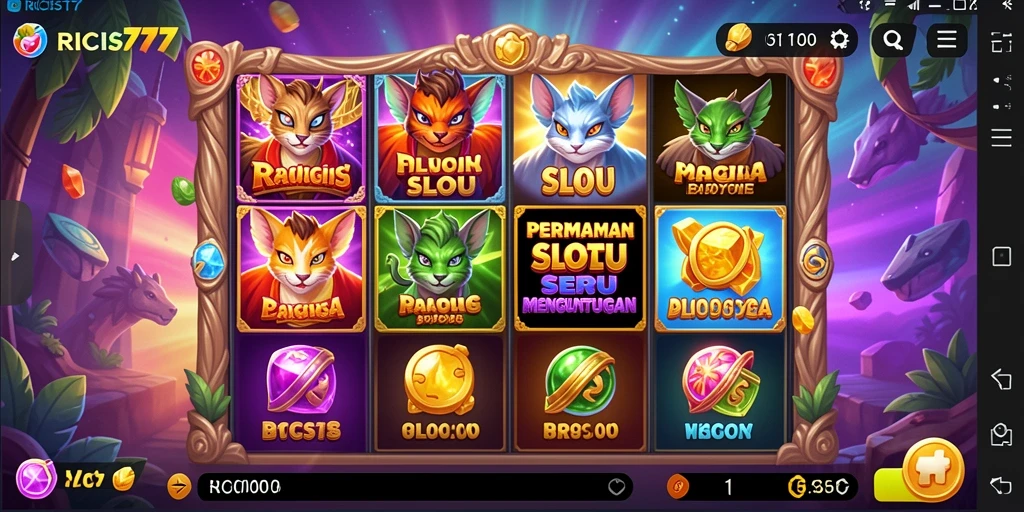Tampilan gameplay RICIS77 dengan beragam tema Slot yang menarik.